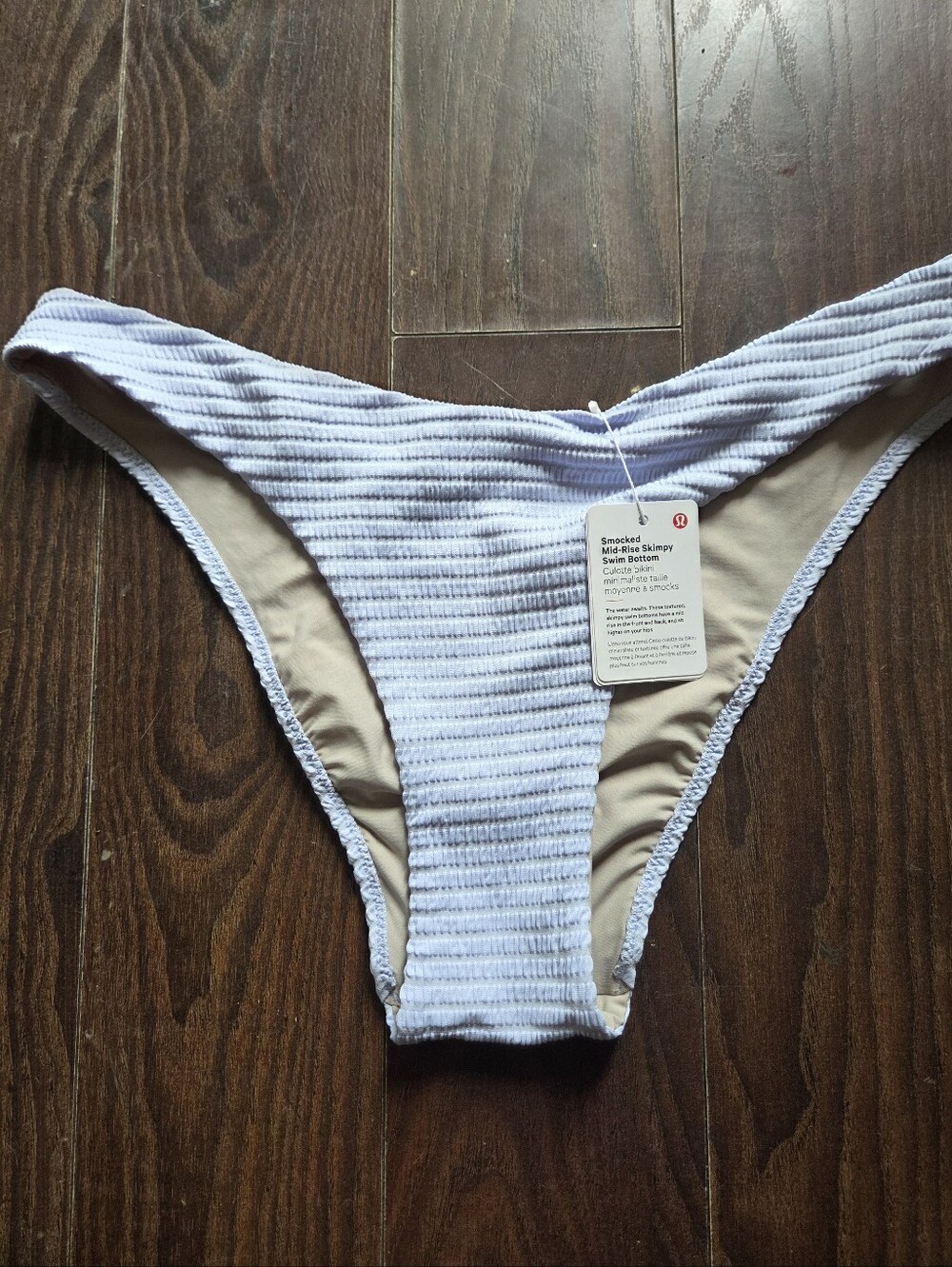 LULULEMON SMOCKED MR SKIMPY SWIM BOTTOM in HYPER STRIPE PASTEL BLUE SZ 8 NWT